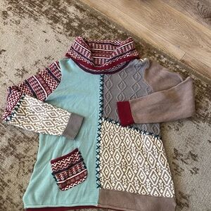 Coldwater Creek fair isle patchwork cowl boho lagenlook sweater